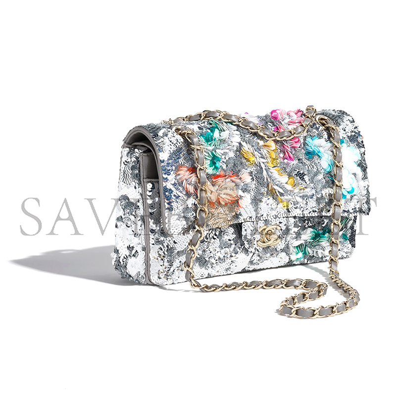 CHANEL MASTER CLASSIC 11.12 HANDBAG EMBROIDERED SATIN, SEQUINS, GLASS PEARLS A01112 (25.5*15.5*6.5cm)